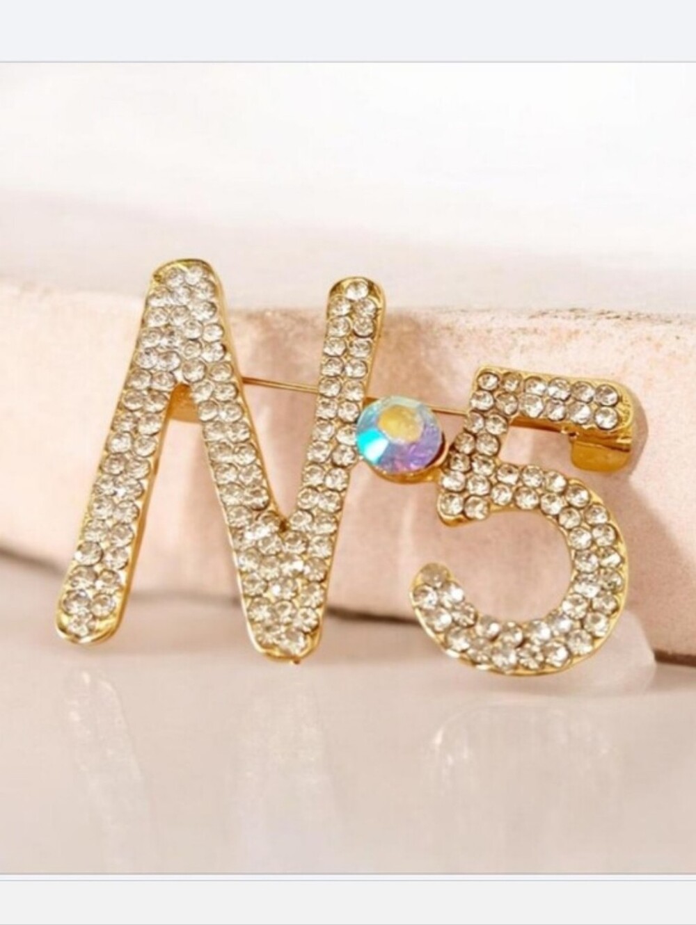Fashion Jewelry Gold-tone N5 Crystal Brooch with Aurora Accent